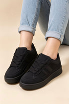 All Black Low Top Double Striped Casual Sneaker
