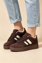 Brown Low Top Double Striped Casual Sneaker