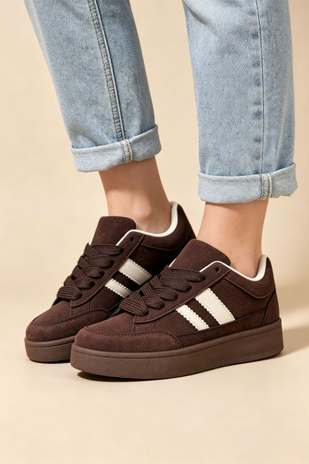 Brown Low Top Double Striped Casual Sneaker