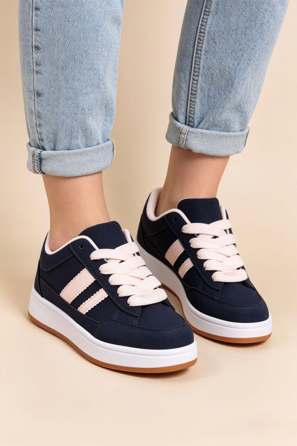 Navy Low Top Double Striped Casual Sneaker