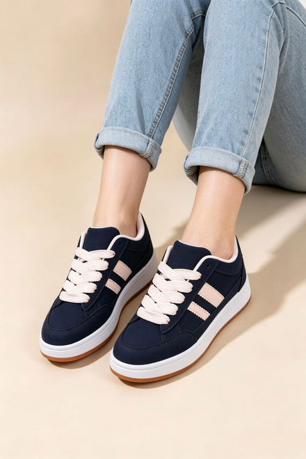 Navy Low Top Double Striped Casual Sneaker