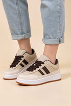 Beige Low Top Double Striped Casual Sneaker