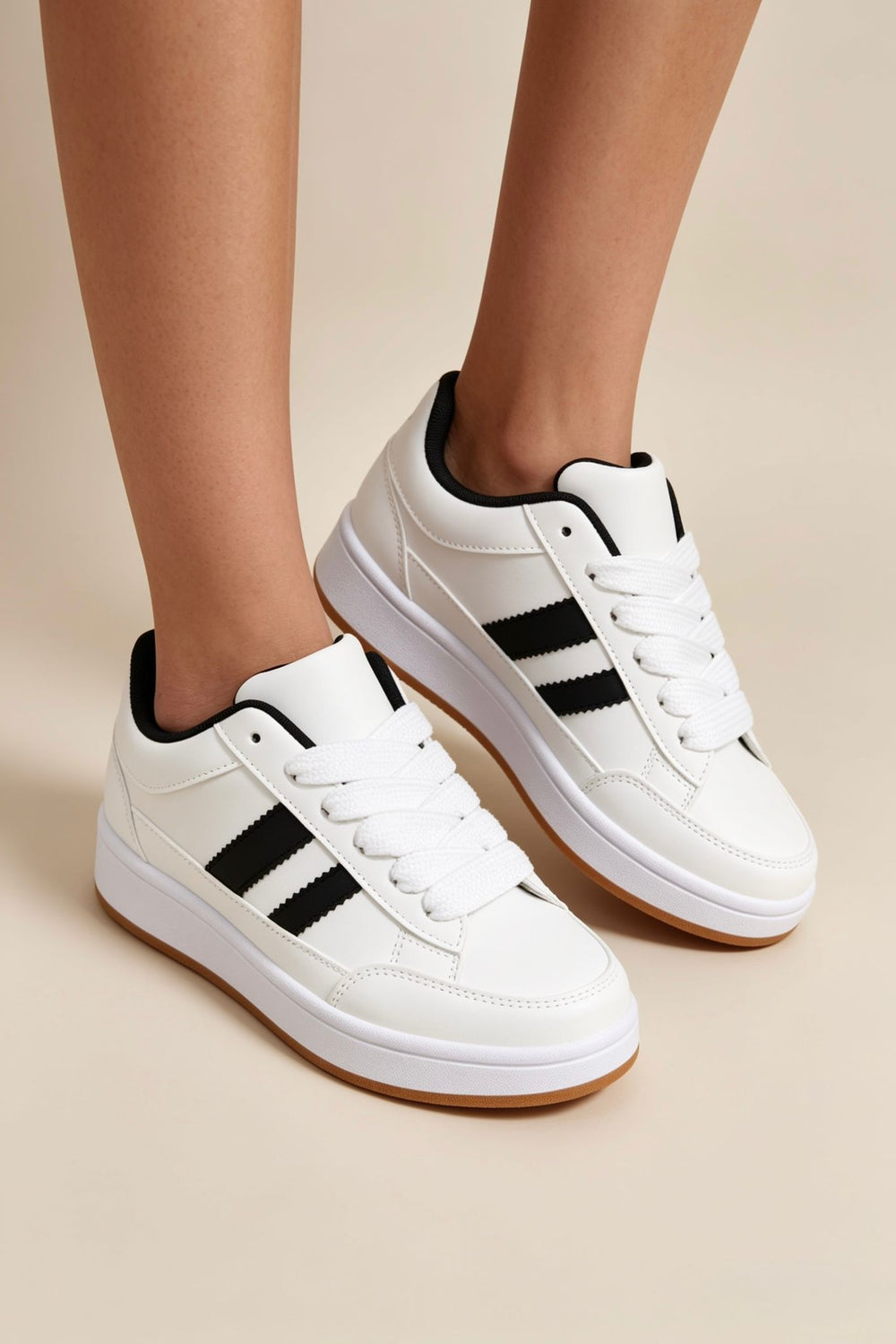 White Low Top Double Striped Casual Sneaker