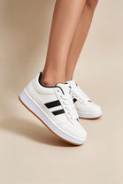 White Low Top Double Striped Casual Sneaker