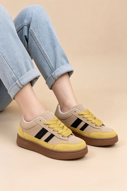 Khaki Low Top Double Striped Casual Sneaker