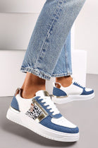 BLUE WHITE LACE UP ZIP DETAIL FLAT SNEAKERS TRAINERS