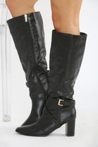 BLACK KNEE HIGH BLOCK HEELED BOOT