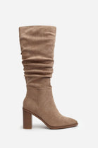 Knee High Camel Suede Slouch Block Heel Boot