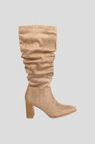 Knee High Mocha Suede Slouch Block Heel Boot