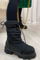 Black Platform Chunky Ankle Boots with Lace UP