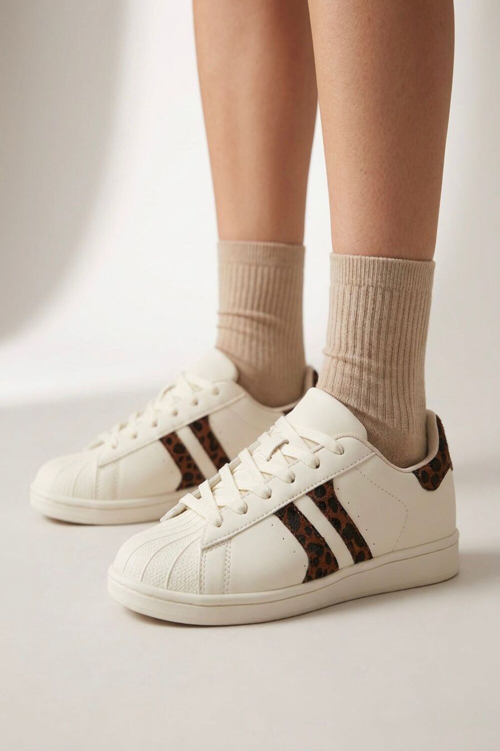 Women’s Beige Leopard Stripe Sneakers Casual Streetwear Lace-Up Trainers (UK4-UK8 Sizes)