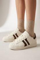 Women’s Beige Leopard Stripe Sneakers Casual Streetwear Lace-Up Trainers (UK4-UK8 Sizes)