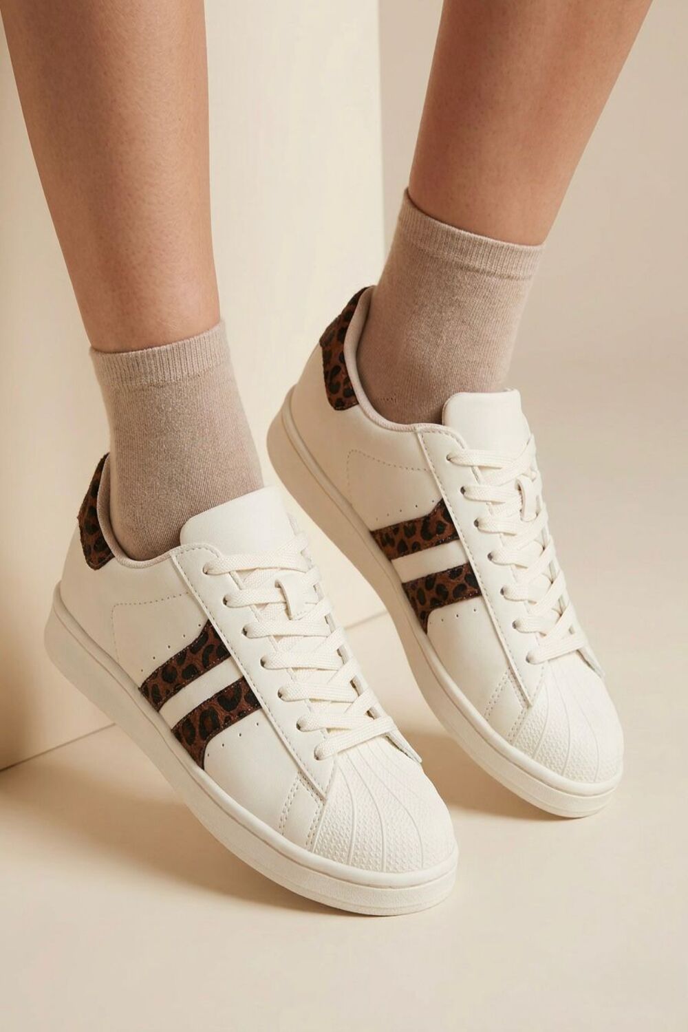 Women’s Beige Leopard Stripe Sneakers Casual Streetwear Lace-Up Trainers (UK4-UK8 Sizes)