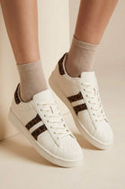 Women’s Beige Leopard Stripe Sneakers Casual Streetwear Lace-Up Trainers (UK4-UK8 Sizes)