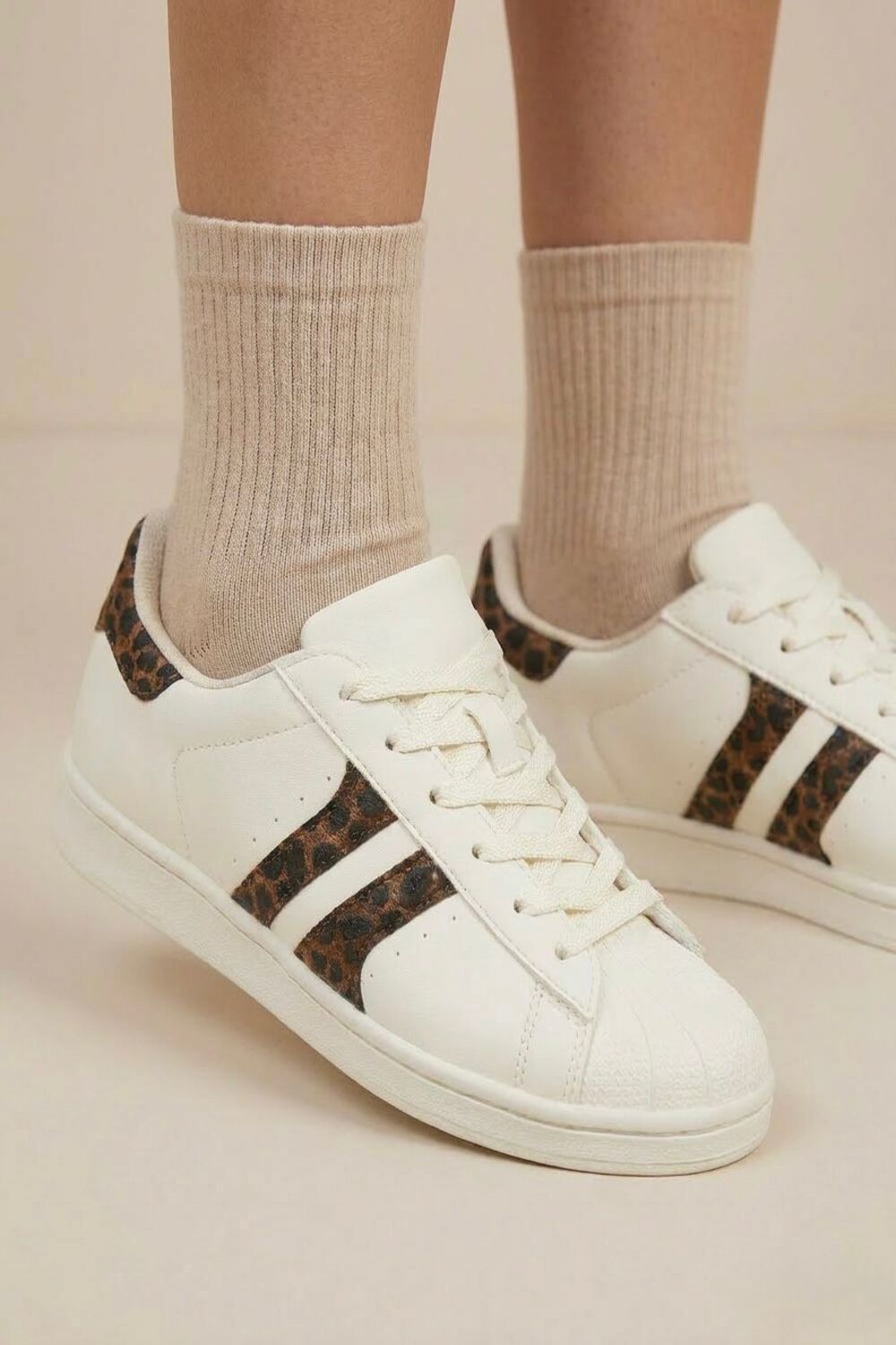 Women’s Beige Leopard Stripe Sneakers Casual Streetwear Lace-Up Trainers (UK4-UK8 Sizes)