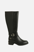 BLACK PU KNEE HIGH ELASTICATED STRETCH BOOT