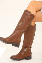 BROWN PU KNEE HIGH ELASTICATED STRETCH BOOT