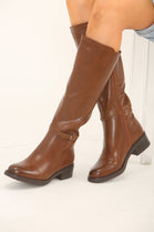 BROWN PU KNEE HIGH ELASTICATED STRETCH BOOT