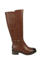 BROWN PU KNEE HIGH ELASTICATED STRETCH BOOT