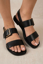 Women’s Black Flat Sandals – Adjustable Buckle | Wholesale - Pack A