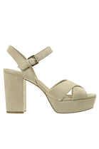 CREAM LOW PLATFORM CROSS OVER BLOCK HEELS