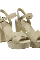 CREAM LOW PLATFORM CROSS OVER BLOCK HEELS