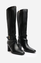 BLACK KNEE HIGH BLOCK HEELED BOOT