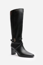 BLACK KNEE HIGH BLOCK HEELED BOOT