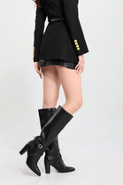 BLACK KNEE HIGH BLOCK HEELED BOOT