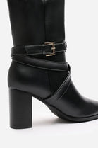 BLACK KNEE HIGH BLOCK HEELED BOOT