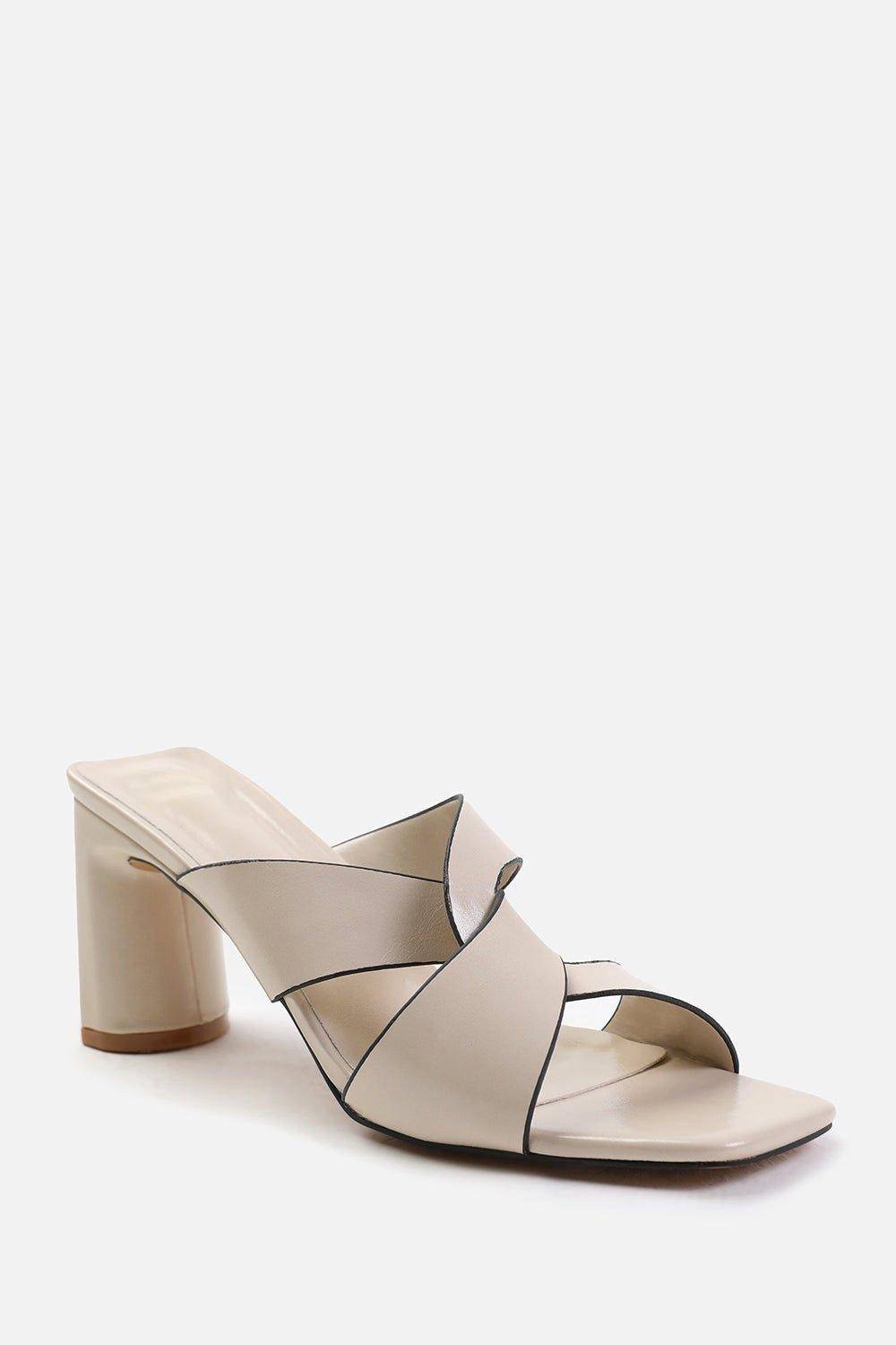 DESGINER NUDE PU CROSS STRAP BLOCK HEEL