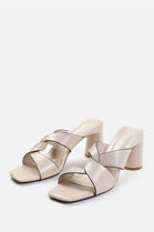 DESGINER NUDE PU CROSS STRAP BLOCK HEEL