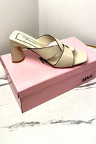 DESGINER NUDE PU CROSS STRAP BLOCK HEEL