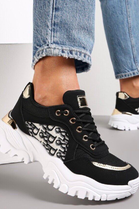 BLACK LACE UP GOLD HEEL CLIP CHUNKY TRAINERS
