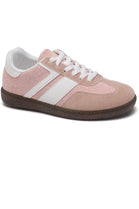 PINK WHITE STRIPED FLAT LACE UP STYLISH SNEAKERS TRAINERS