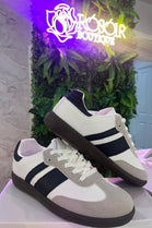 WHITE BLACK FLAT LACE UP SNEAKERS TRAINERS