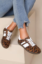 LEOPARD PRINT FLAT LACE UP SNEAKERS TRAINERS