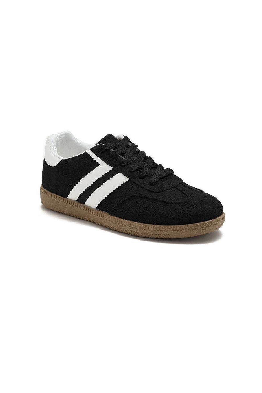 BLACK WHITE FLAT LACE UP SNEAKERS TRAINERS