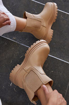 CAMEL CHUNKY PLATFORM CHELSEA ANKLE BOOTS