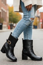 BLACK BLOCK HEELED ANKLE BOOTS