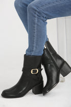 BLACK BLOCK HEELED ANKLE BOOTS