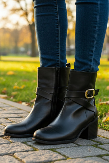 BLACK BLOCK HEELED ANKLE BOOTS