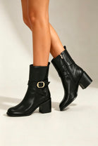 Black Ankle Boots With Gold Buckle Detail for Women