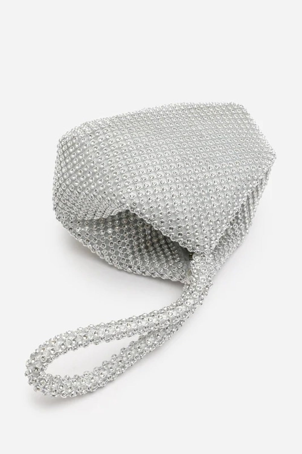 Elegant Silver Diamond Mesh Crystal Mini Pouch Handbag