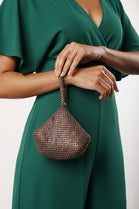 Elegant Dark Brown Diamond Mesh Crystal Mini Pouch Handbag
