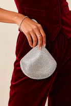 Elegant Silver Diamond Mesh Crystal Mini Pouch Handbag