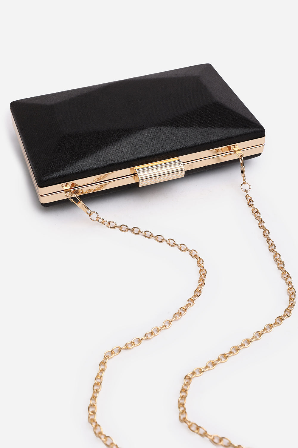 Elegant Black Box Clutch with Crossbody Strap