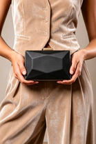 Elegant Black Box Clutch with Crossbody Strap