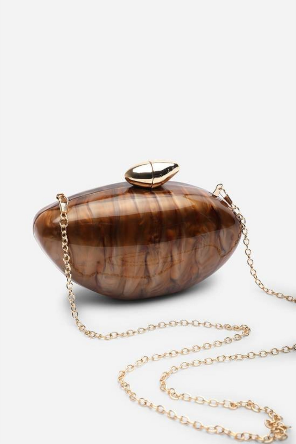 Wholesale Oval Glossy Marble Dark Brown Evening Clutch with Detachable Chain