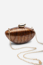 Wholesale Oval Glossy Marble Dark Brown Evening Clutch with Detachable Chain